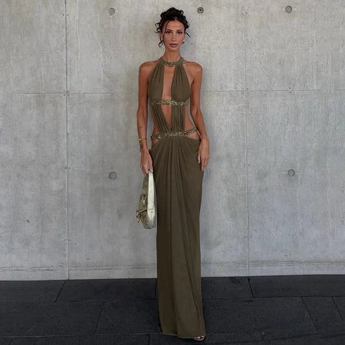 European And American-style Sexy Backless Patchwork Hollow-out Halter-neck Slimming Vest Dress - DanaFashionstore
