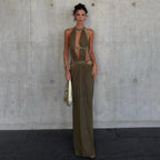 European And American-style Sexy Backless Patchwork Hollow-out Halter-neck Slimming Vest Dress - DanaFashionstore