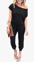 Fashion Slant Shoulder Jumpsuit 2026 - Short Sleeve Pocket Jumpsuit - DanaFashionstore