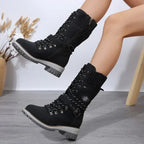 Plus Size Boots Women's Outer Wear Cloth Square Heel Side Zipper - DanaFashionstore