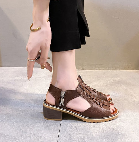 Round Toe Side Zipper Casual Student Sandals