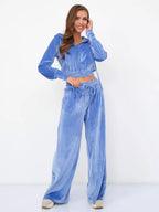 Women's European And American Fashion Casual Solid Color Zipper Cardigan Trousers Suit
