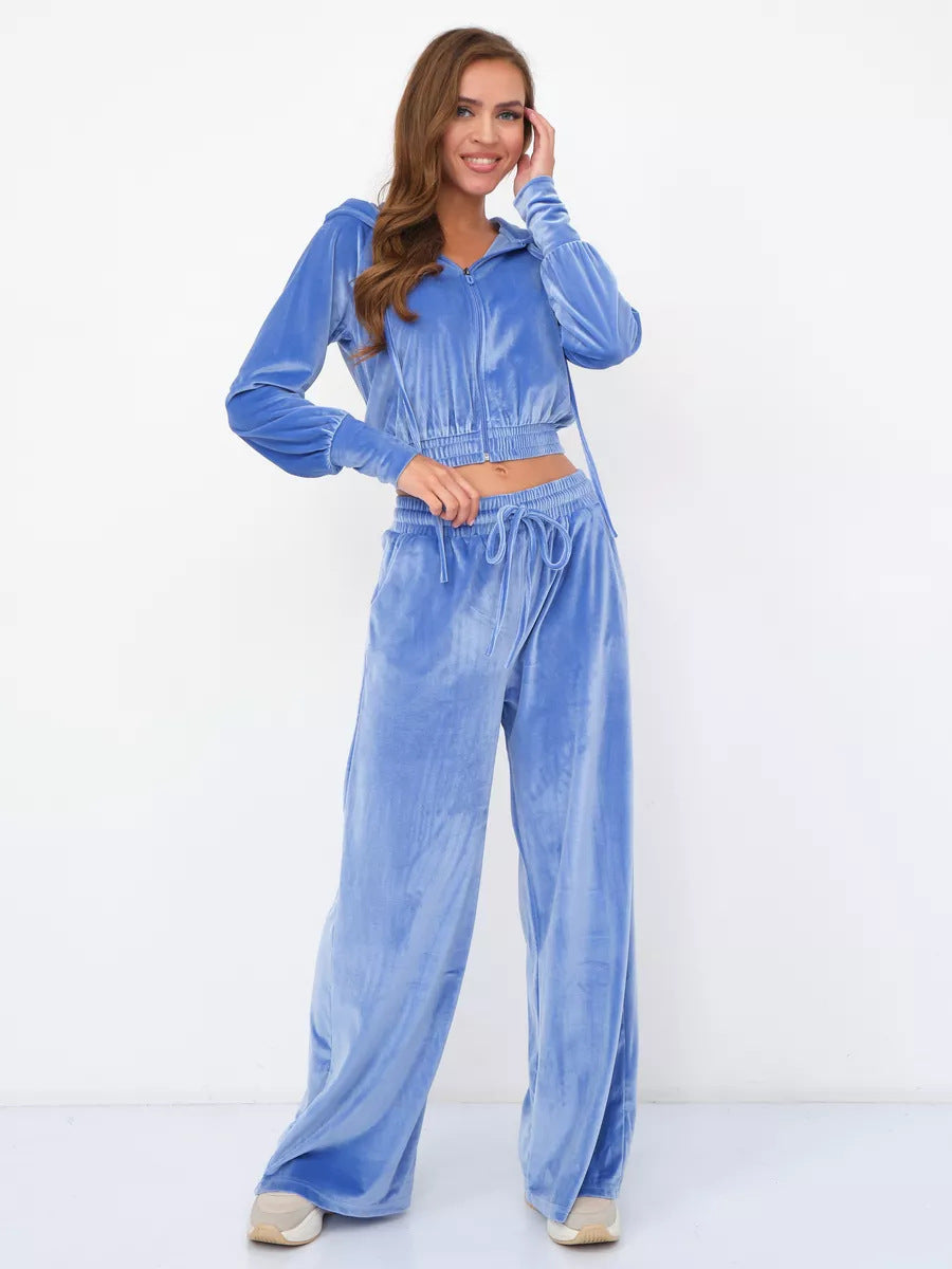 Women's European And American Fashion Casual Solid Color Zipper Cardigan Trousers Suit