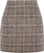 Women's High Waist Plaid Tight Pencil Wool Mini Skirt