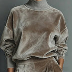 Casual Warm Velour Long-sleeved Solid Color High-neck Zipper Wide-leg Sportswear - DanaFashionstore