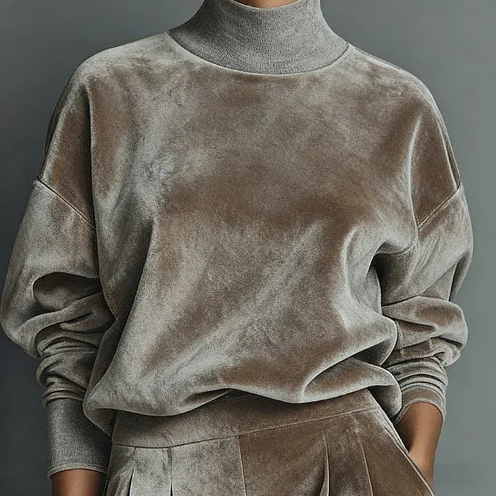 Casual Warm Velour Long-sleeved Solid Color High-neck Zipper Wide-leg Sportswear - DanaFashionstore