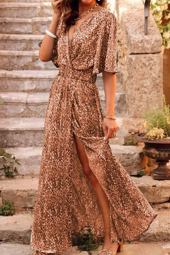Women's Graceful And Fashionable Slimming Printed Cinched Mid-length Dress