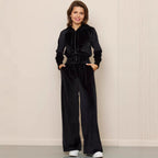 Women's European And American Fashion Casual Solid Color Zipper Cardigan Trousers Suit