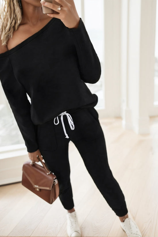 Women'S Black Off-Shoulder Long Sleeve Jumpsuit
