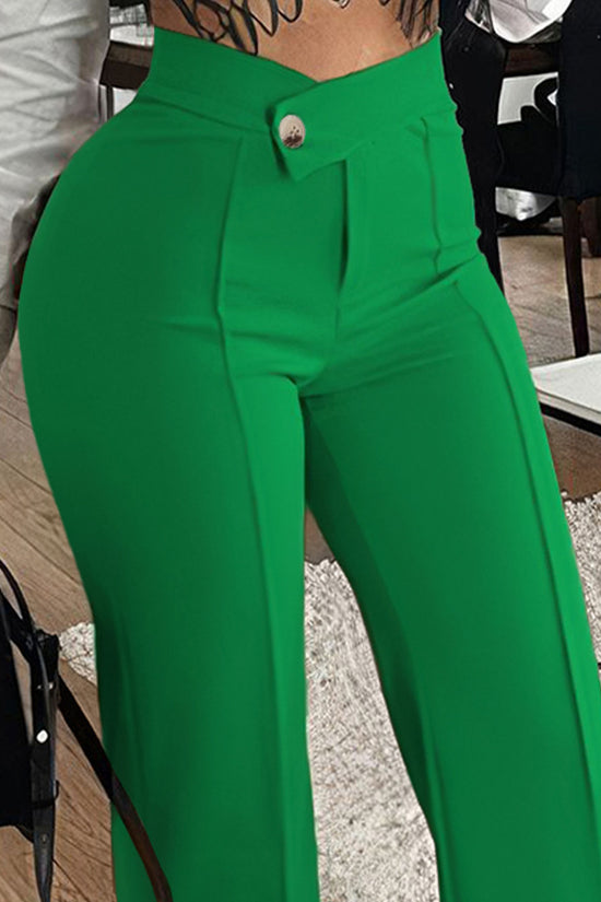 Slim Straight-leg Pants With Buckle Fashion Solid Color Trousers For Womens Clothing