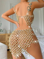 Slim-fit Backless Acrylic Overall Dress Set Women - DanaFashionstore