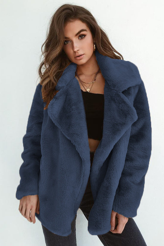 Sexy Plush Lapel Woolen Coat Women