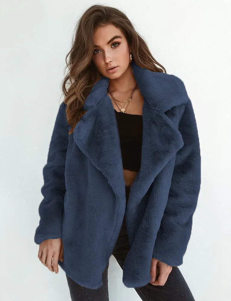 Sexy Plush Lapel Woolen Coat Women - DanaFashionstore