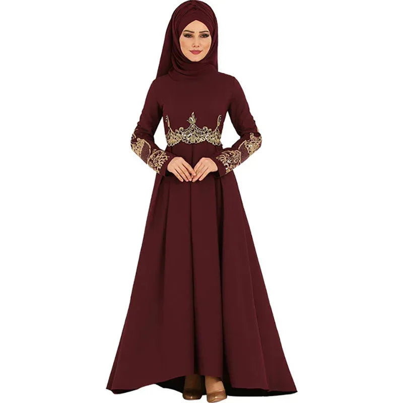 Muslim Embroidered High Waist Dress - Elegant Ethnic Graceful Slim Fit Islamic Dress - DanaFashionstore