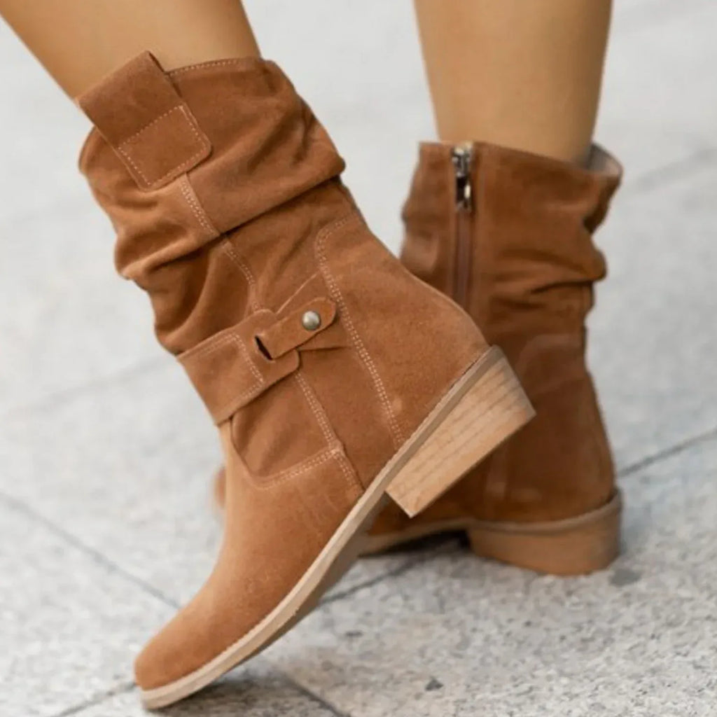 Ins Pointed Toe Mid-calf Boots Fashion Suede Zipper Western Boot Winter Shoes For Women - DanaFashionstore