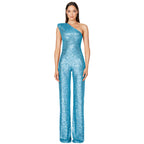 Sleeveless One Shoulder Sequin Jumpsuit
