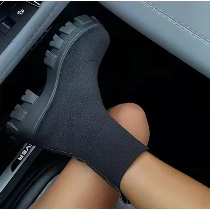 Autumn And Winter New Independent Stand Women's Plus Size One-step Socks Boots - DanaFashionstore