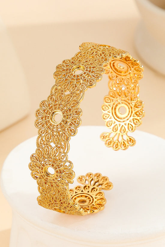 1pcs Luxury Style Gold Bracelet Hollowed Out Lace Flower Design Wedding Gold Jewelry