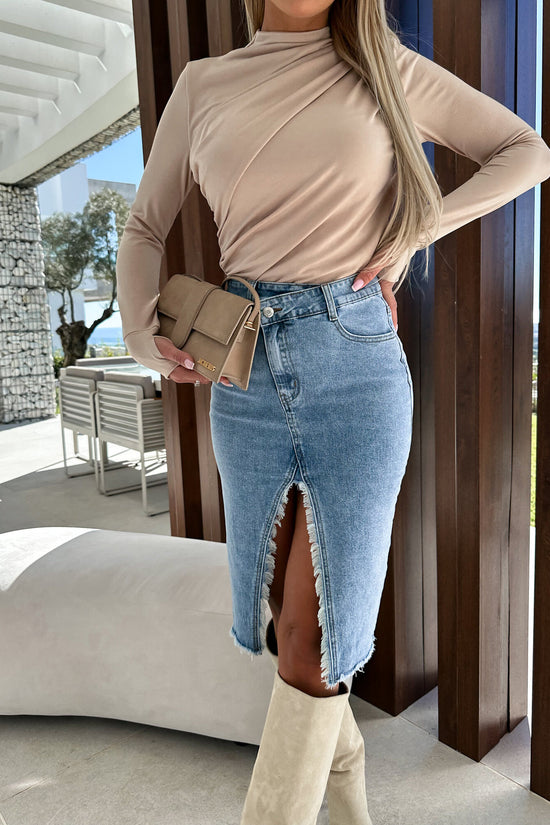 Split Fashion Casual Solid Denim Buttocks Skirt