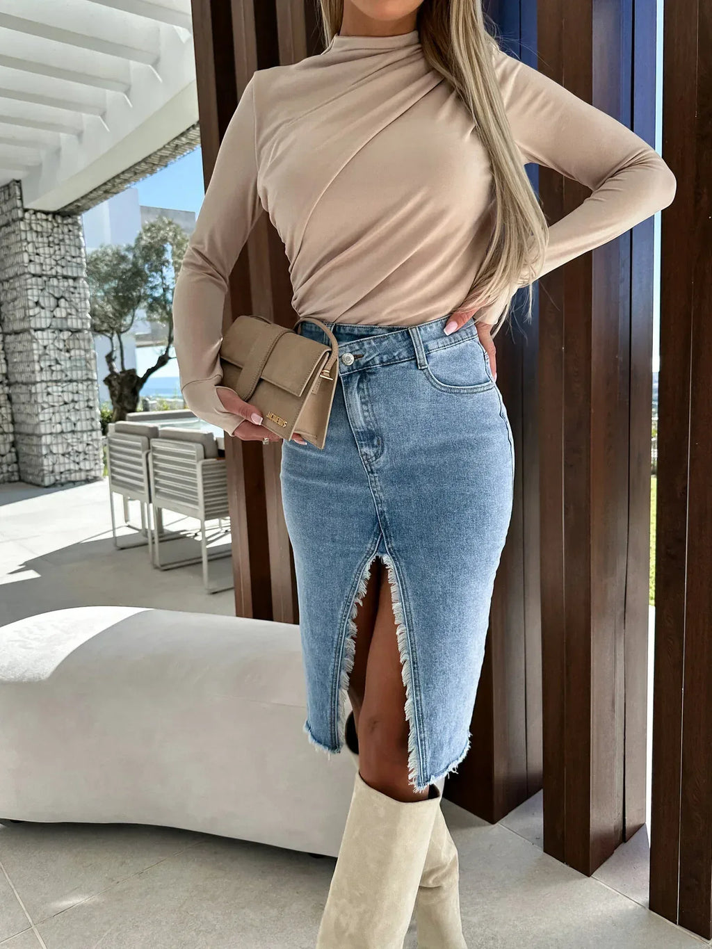 Split Fashion Casual Solid Denim Buttocks Skirt - DanaFashionstore