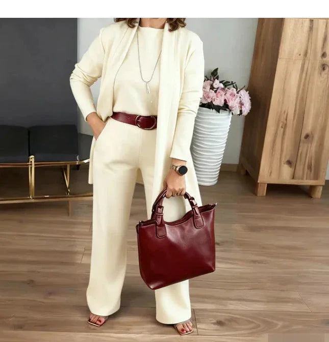 Round Neck Long Sleeve Top Belt Comfortable Blouse And Pants - DanaFashionstore