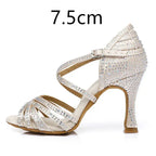 Latin Dance Shoes Hot Drilling Full Drilling Middle Heel - DanaFashionstore