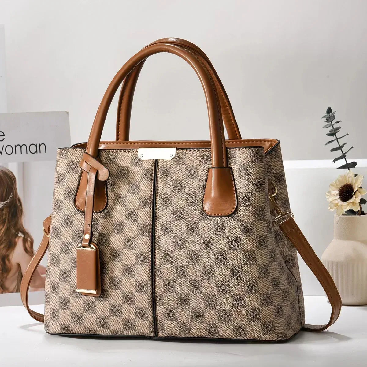 New Printed Tote Portable Shoulder Crossbody Women's Bag Middle-aged Lady Mother High Sense - DanaFashionstore