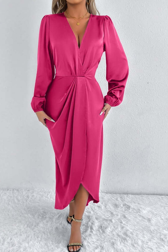 Satin European And American Style Dress High-grade $47.06 Dana Fashion Color: Rose Red Size: L Women's clothing Product information: Color: khaki, Brown, Army Green, Rose Red, green, orange, pink, blue Waist type: high waist Size: XS,S,M,L,XL,XXL Sleeve t