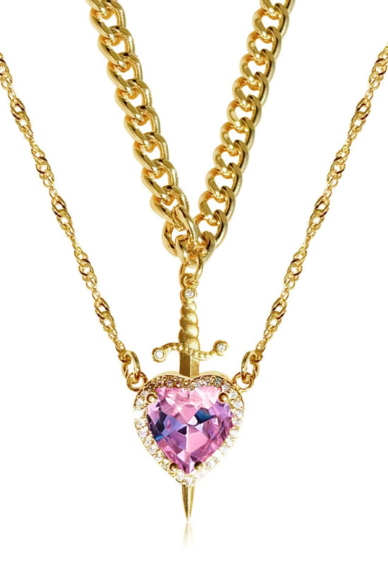 New Heart And Sword Necklace Set Gold Color Stainless Steel Crystal Couple Necklaces For Women Men Boyfriend Girlfriend Gifts