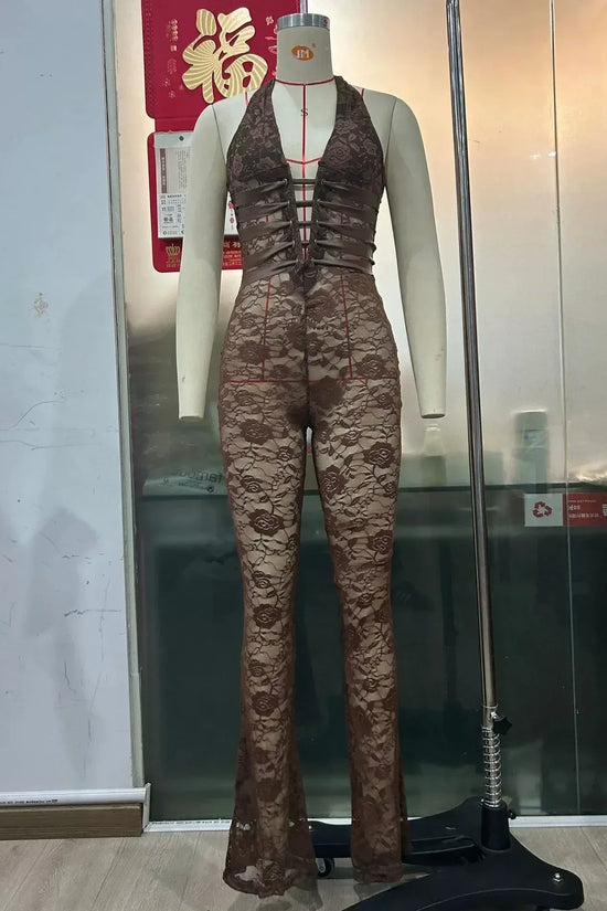 Lash Rope Lace Up Slim Fit Jumpsuit See-through - DanaFashionstore