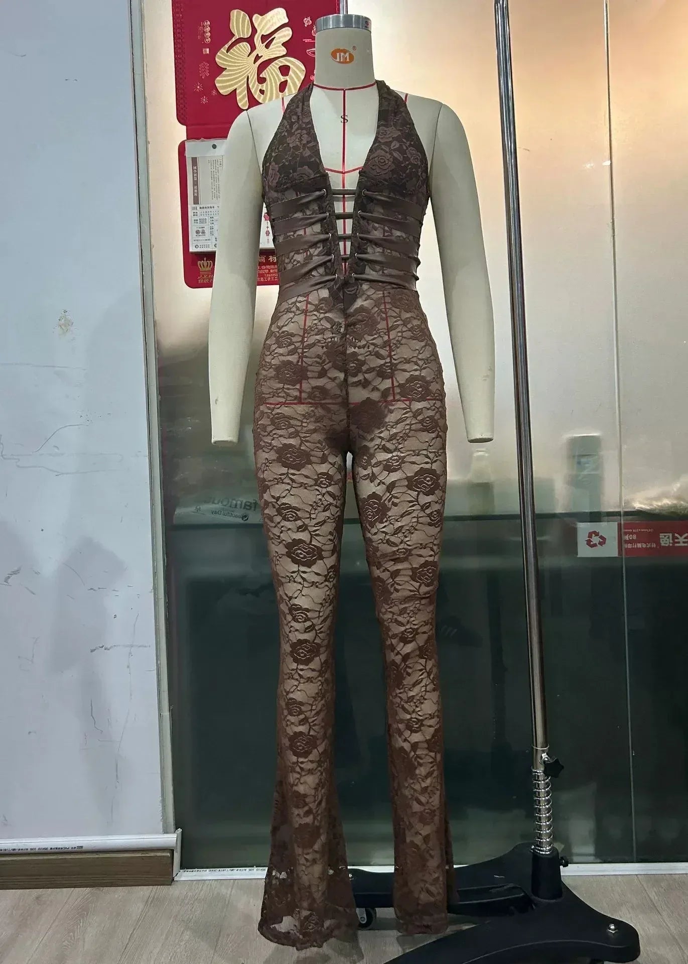 Lash Rope Lace Up Slim Fit Jumpsuit See-through - DanaFashionstore