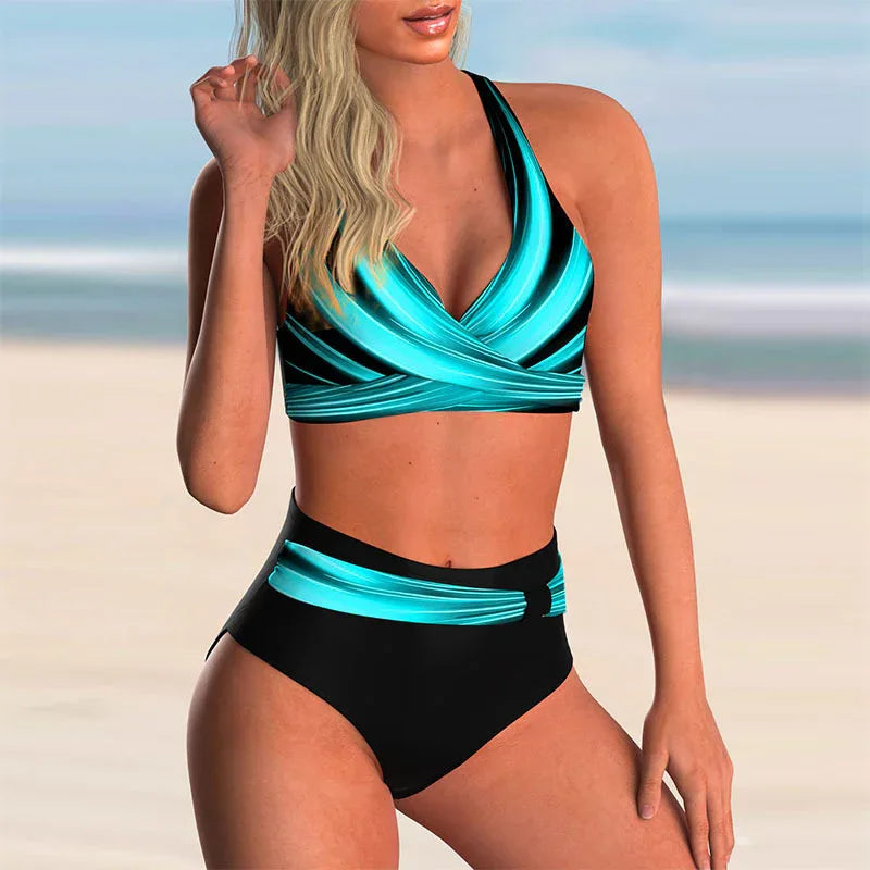 Spring And Summer New Swimwear Spot European And American Sexy Split Color Matching High Waist Swimsuit Bikini - DanaFashionstore