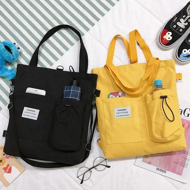 Harajuku Canvas Bags Students Handbag With Pockets Preppy Buckpack Shoulder Bag For Women Shoolbags - DanaFashionstore