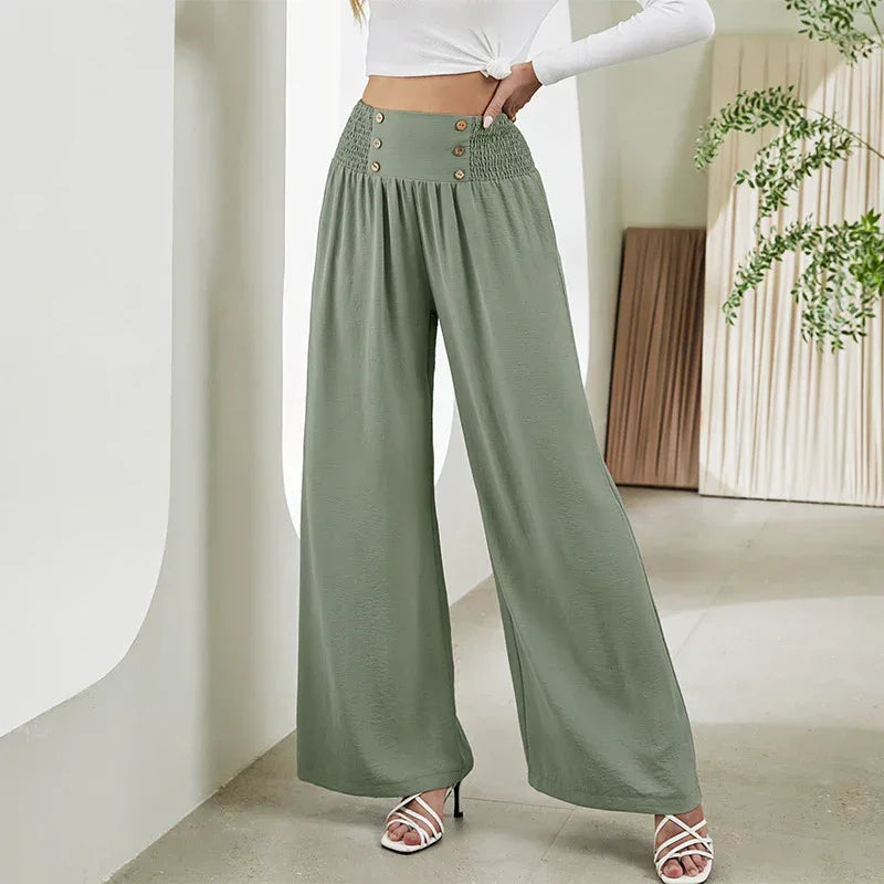 Fashion Straight Wide Leg Pants Elastic High Waist Casual Trousers For Women - DanaFashionstore