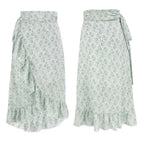 Woman Skirts High Waist Fashion Long Black Knotted Tied Wrap Floral Ruffle Chiffon A-Line Split Skirt Spring Summer Clothes - DanaFashionstore