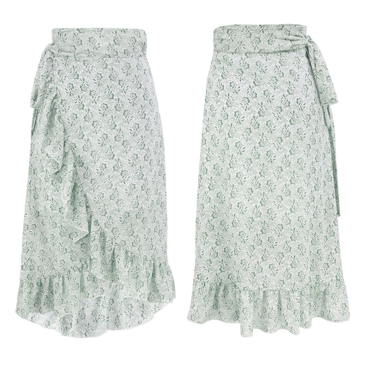 Woman Skirts High Waist Fashion Long Black Knotted Tied Wrap Floral Ruffle Chiffon A-Line Split Skirt Spring Summer Clothes - DanaFashionstore