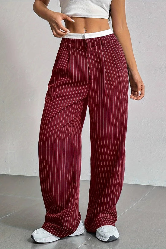 Stripe Printed Trousers Fashion High Waist Straight Leg Pants With Pocket Zipper Casual Suit Pants For Women