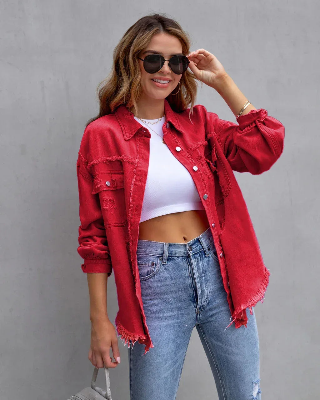 Fashion Ripped Shirt Jacket Female Autumn And Spring Casual Tops Womens Clothing - DanaFashionstore