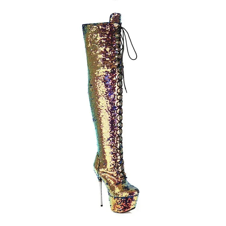 Super High Heels Stiletto Over-the-knee Boots Sequined Boots - DanaFashionstore