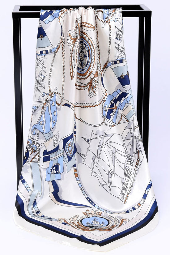 Sailing Print Emulation Silk Scarf Fashion Shawl