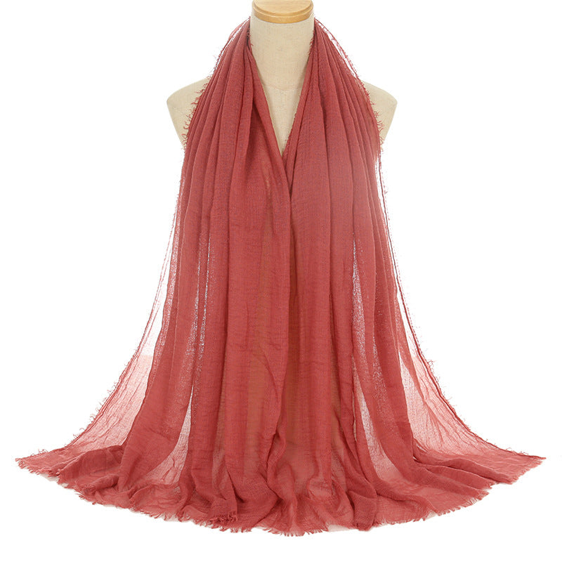 Pleated Viscose Yarn Monochrome Scarf Natural Wrinkled Cotton And Linen Burrs