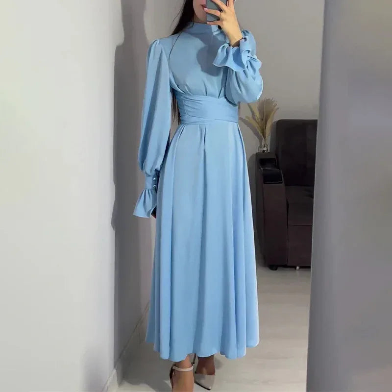 Round Neck Ruffle Sleeve Dress 2026 - High Waist Drawstring Dress - DanaFashionstore