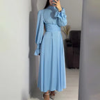 Round Neck Ruffle Sleeve Dress 2026 - High Waist Drawstring Dress - DanaFashionstore