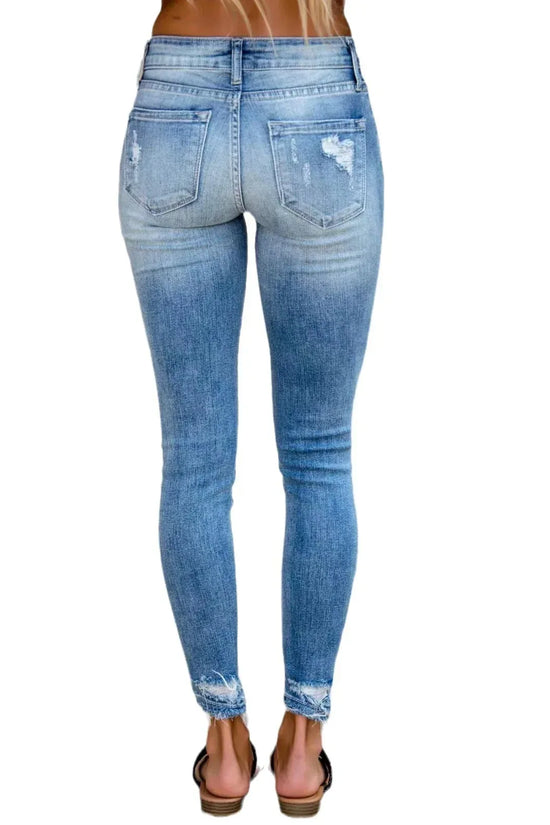 Stretch Jeans Women's Long Ripped Mid-waist Skinny - DanaFashionstore