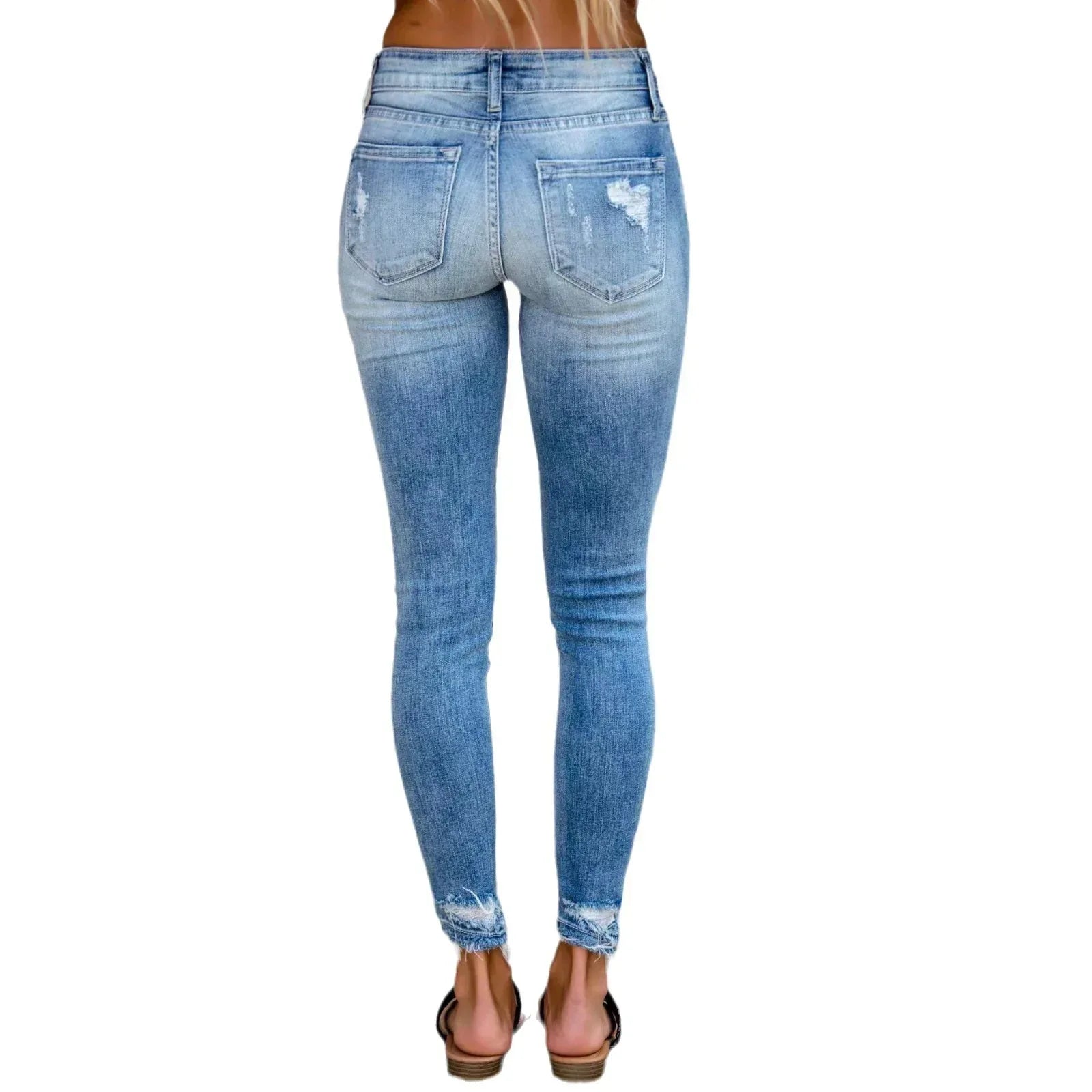 Stretch Jeans Women's Long Ripped Mid-waist Skinny - DanaFashionstore
