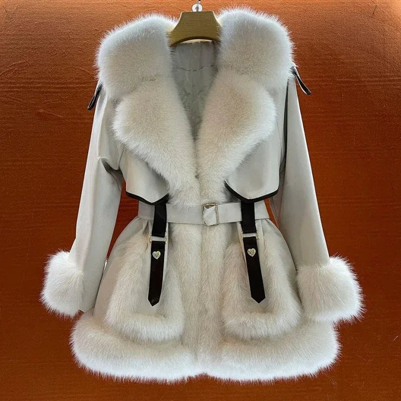 Elegant Big Fur Collar Fur Fur Coat For Women - DanaFashionstore