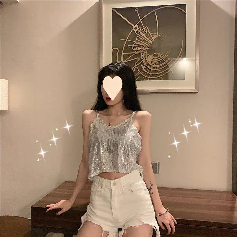 V-neck Inner Match Glitter Camisole - DanaFashionstore