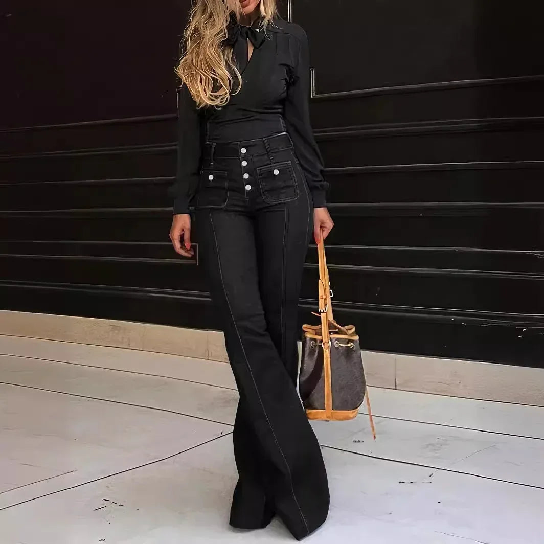 Women's Patchwork Jeans Slim Fit Slimming Stretch Flared Pants - DanaFashionstore