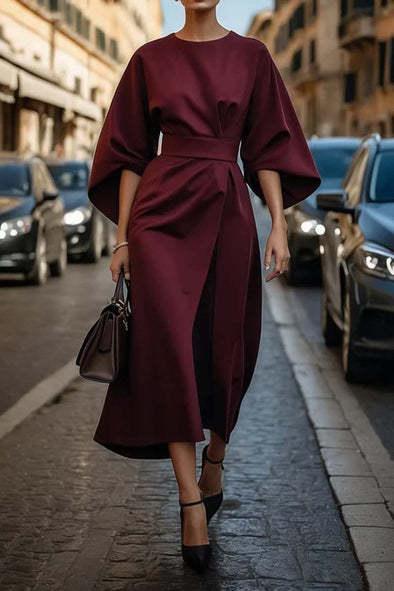 Loose Batwing Sleeve Dress Fashion Waist-tighted Solid Color Elegant Dresses For Women Clothing - DanaFashionstore