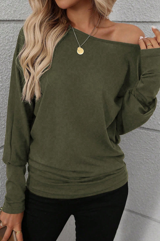 Women Solid Color Long Sleeve Minimalist Casual Top